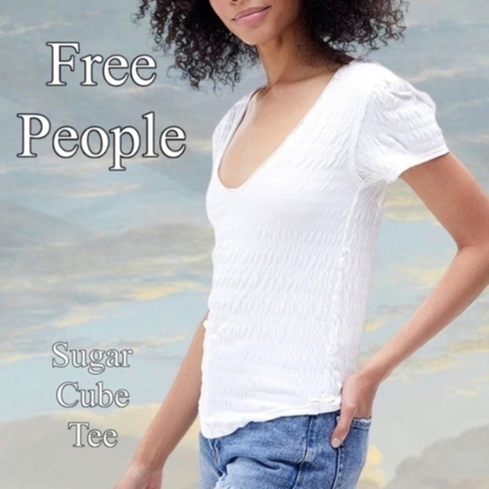 FREE PEOPLE Sugar Cube White Short Sleeve Scoop Neck All Over Pleated Top NWT/LG